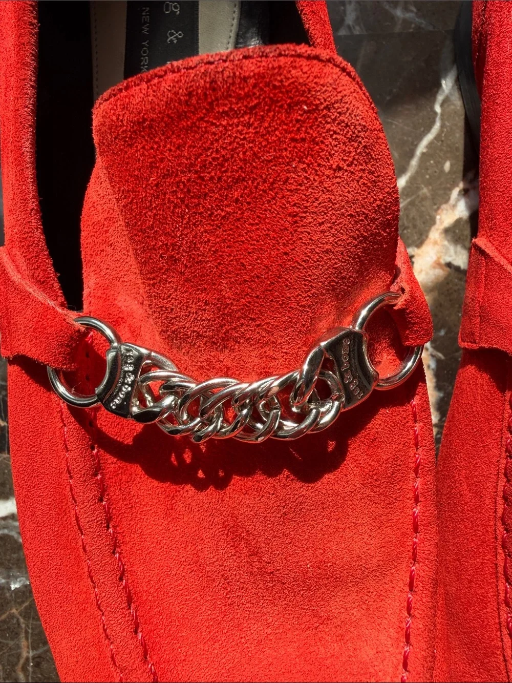 rag & bone Red Suede Chain-Trim Loafers